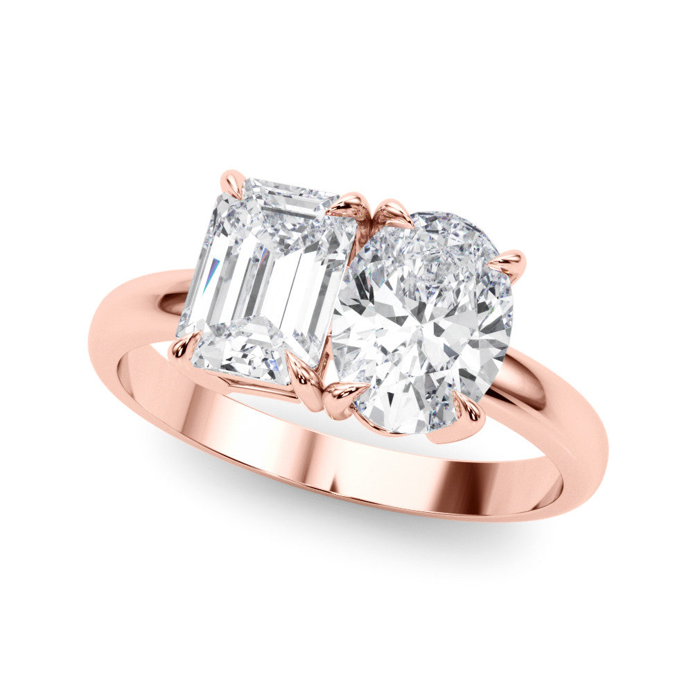 Oval and Emerald Cut Two Stone Engagement Ring