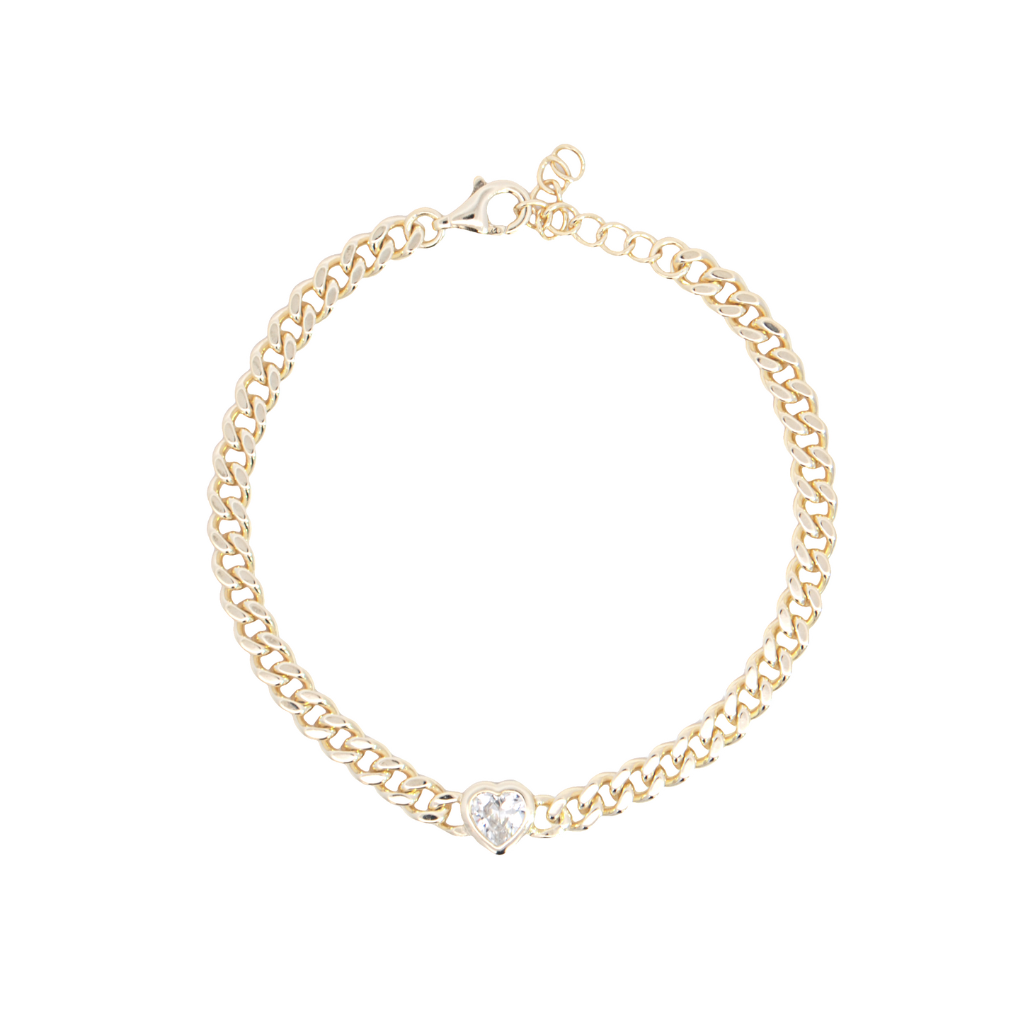 Bezel Set Heart CZ Chain Bracelet