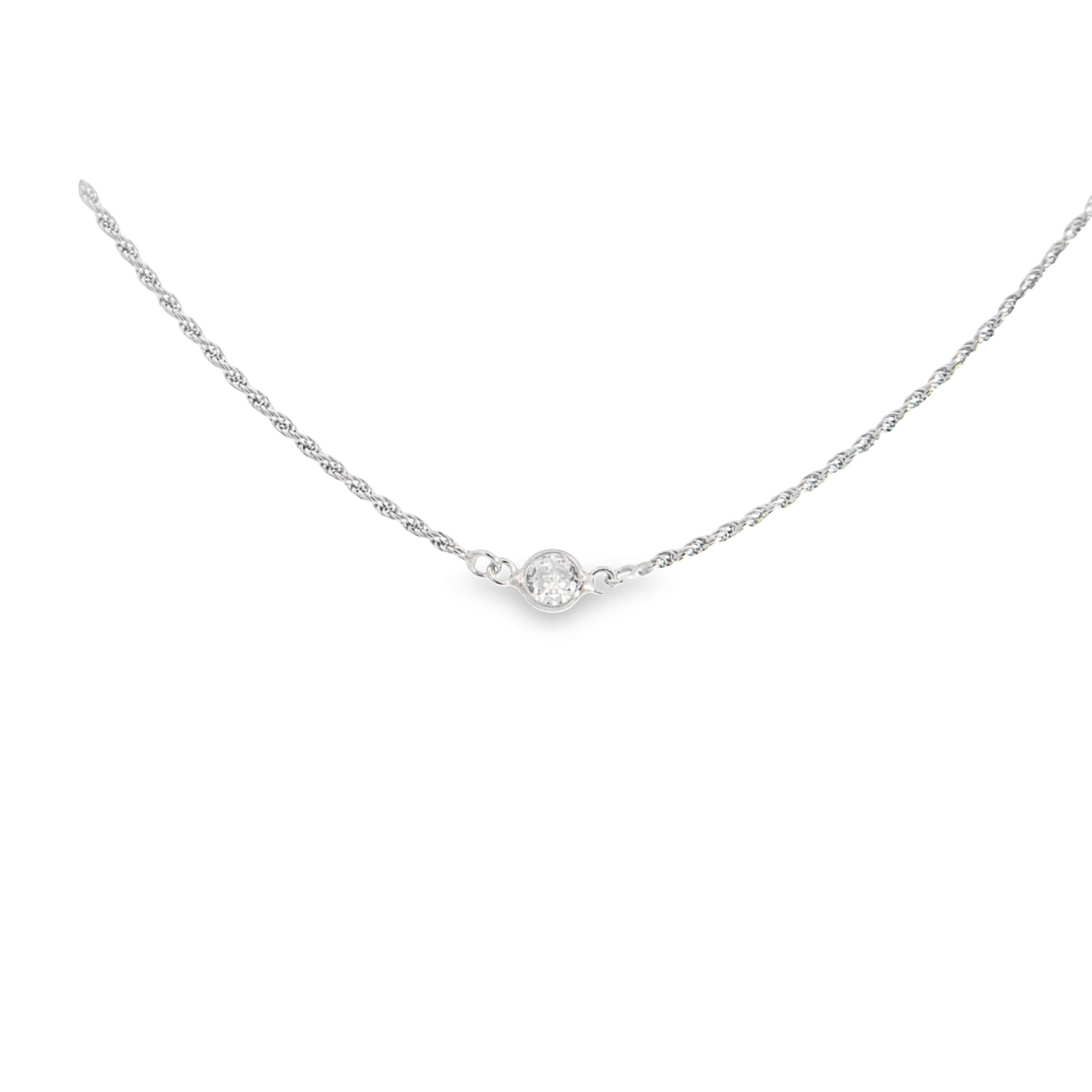 Bezel Set Solitaire on Rope Chain Necklace