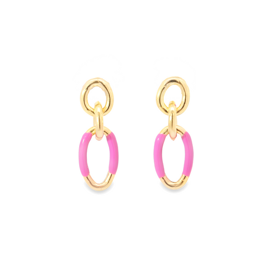 Pink Enamel Link Earrings