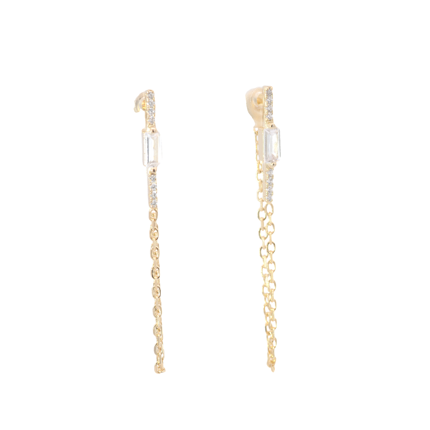 Baguette Bar Chain Hoop Earrings