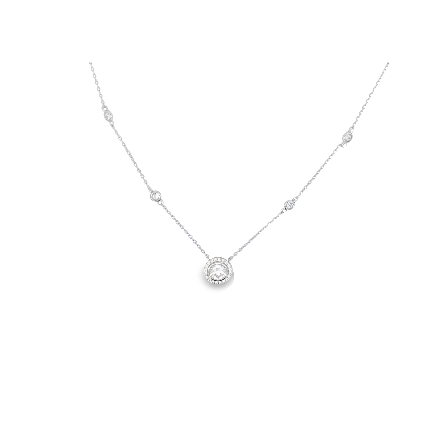 Bezel Set CZ With Halo and CZ By The Yard Necklace