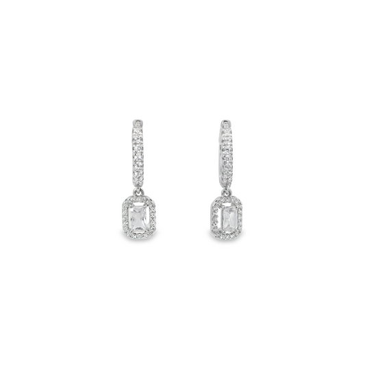 Emerald Cut Dangle Huggie Earrings