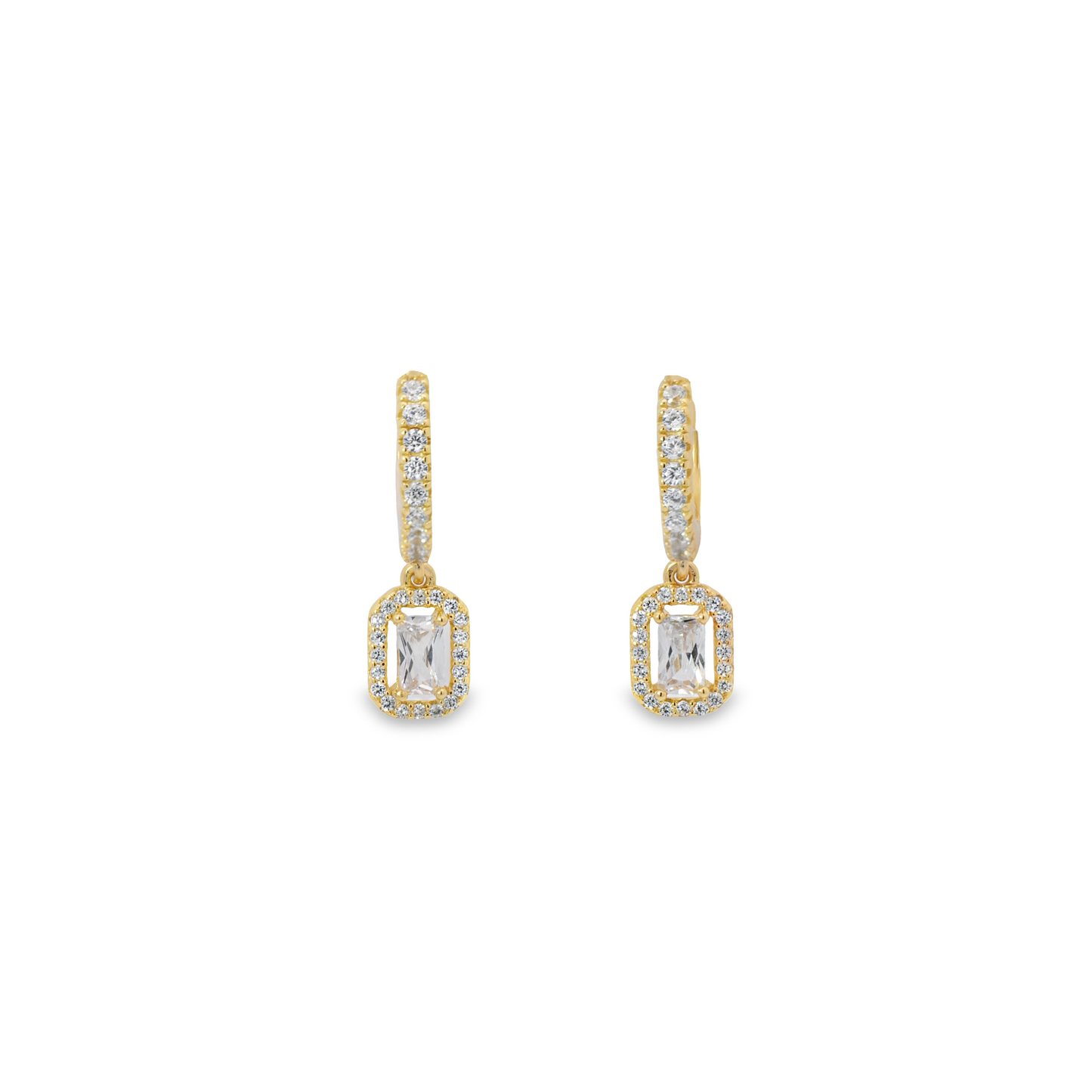 Emerald Cut Dangle Huggie Earrings