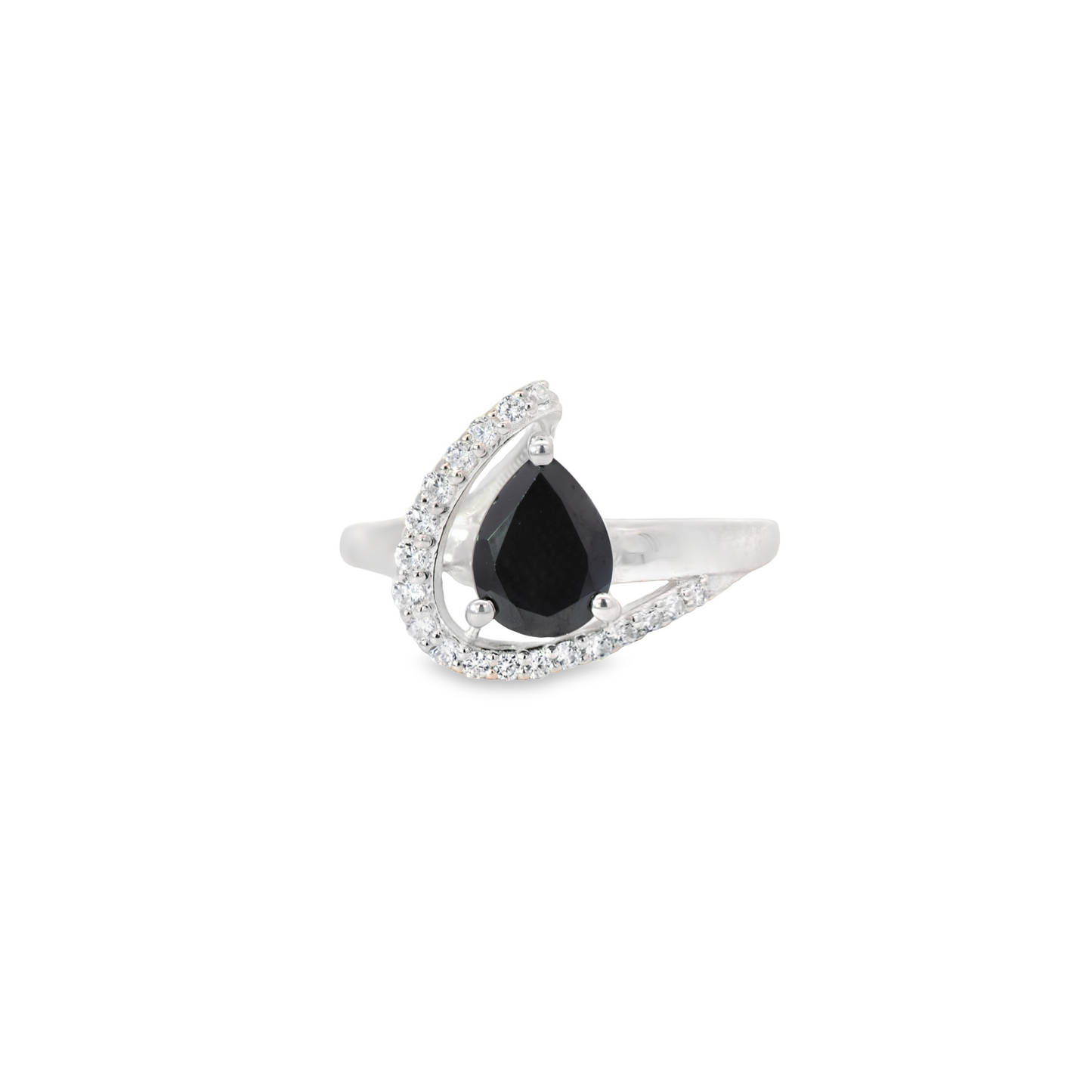 Black Tourmaline with White Topaz Ring