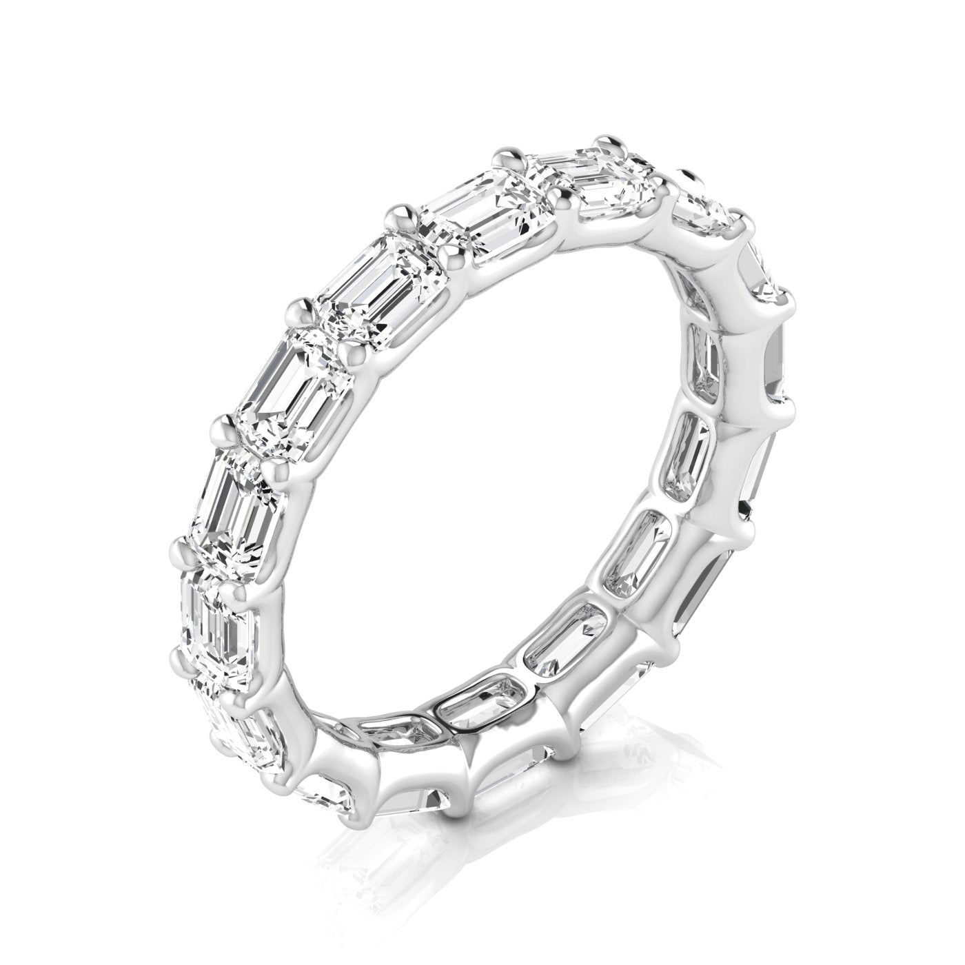 East - West Shared Prong Emerald Cut Eternity Band