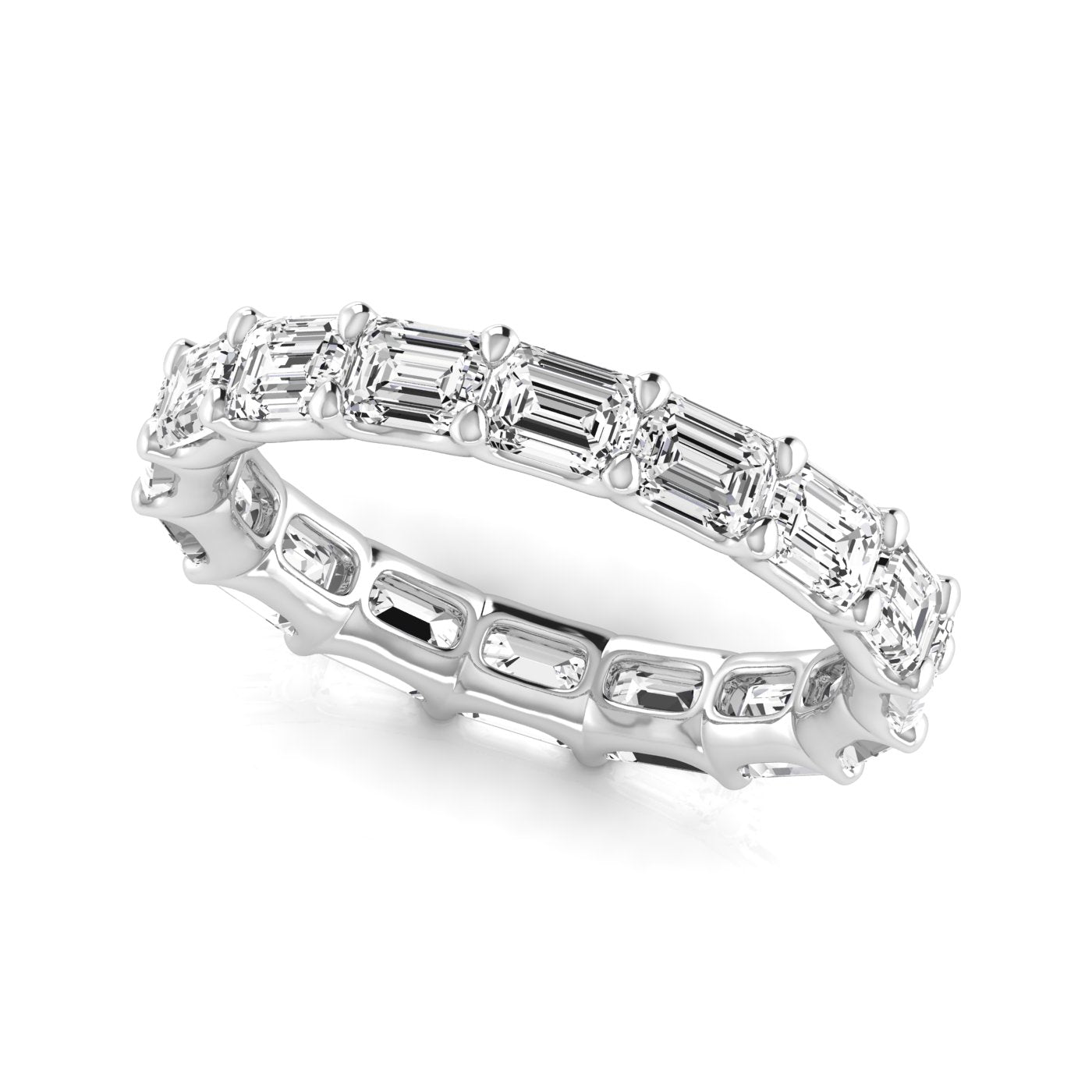 East - West Shared Prong Emerald Cut Eternity Band