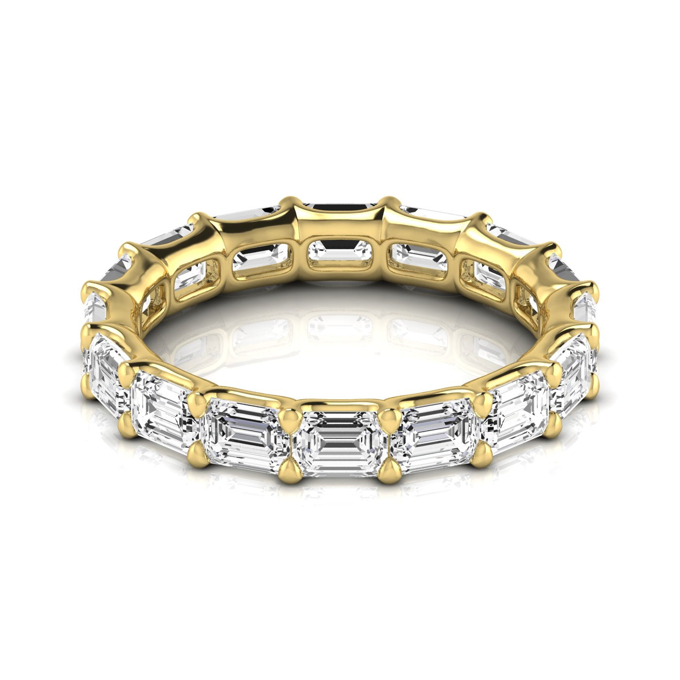 East - West Shared Prong Emerald Cut Eternity Band