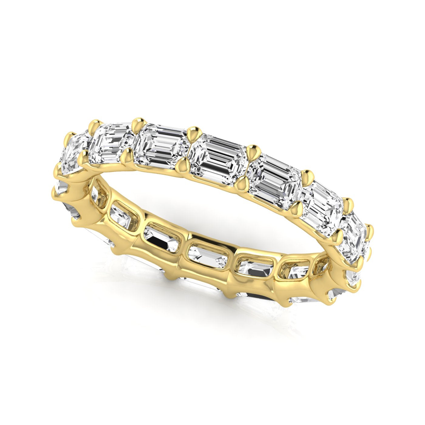 East - West Shared Prong Emerald Cut Eternity Band