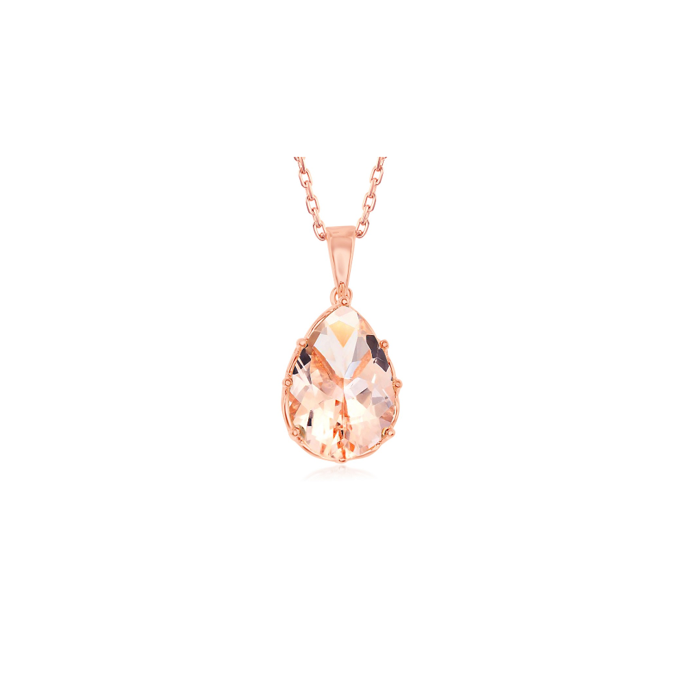 Rose Morganite CZ Pear Basket Necklace