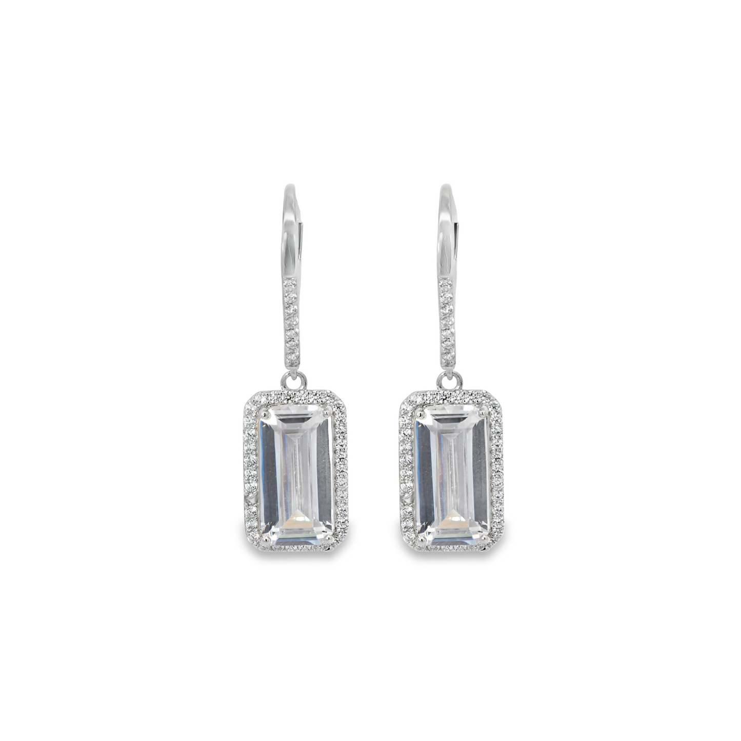 Large Emerald Cut Lever Back Dangle Earrings