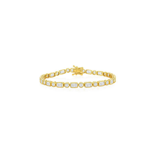 Milgrain Bezel Baguette and Round Tennis Bracelet