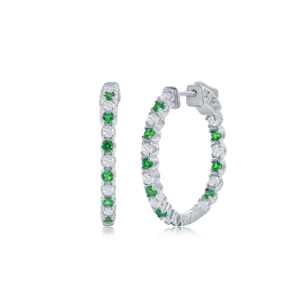 Emerald CZ In and Out Hoop Earrings