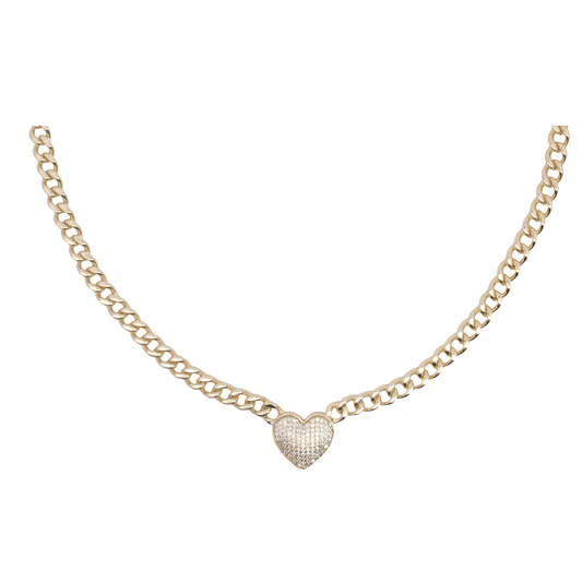 Pave Heart Chain Necklace