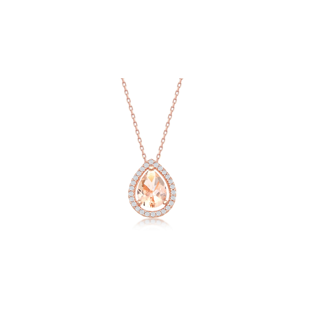 Rose Morganite Pear CZ Necklace